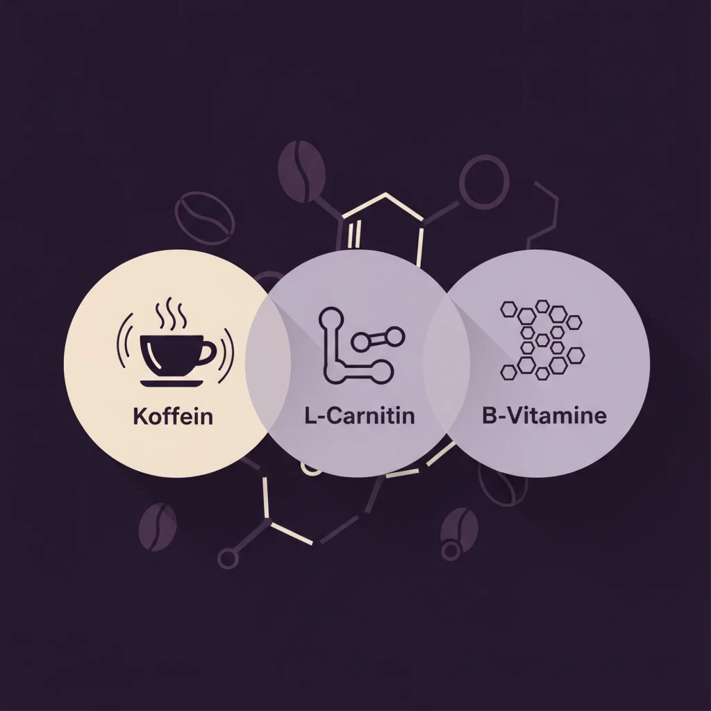 Infografik: Wirkmechanismus von Koffein, L-Carnitin und B-Vitaminen